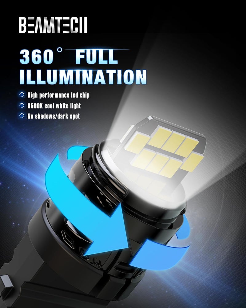 BEAMTECH 3157 3156 LED Bulbs Reverse Lights, 6500K White Super Bright for 3056 3156A 3057 4157 4057 3457 3057 Tail Lights, Brake Parking Back Up Lights, Pack of 2 - Image 4